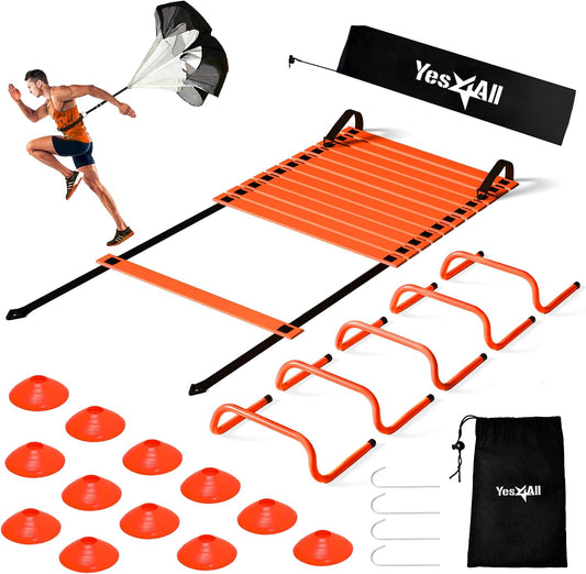 Yes4All Agility Ladder Speed Training Equipment, Adjustable Football Ladder for All Ages with Carry Bag, Durable, Portable, Multiple Colors & Rungs